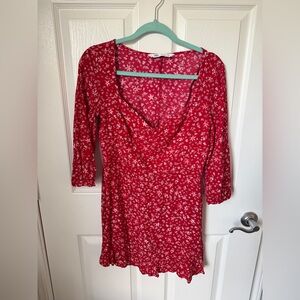 Zara Crimson Floral Long Sleeve Dress